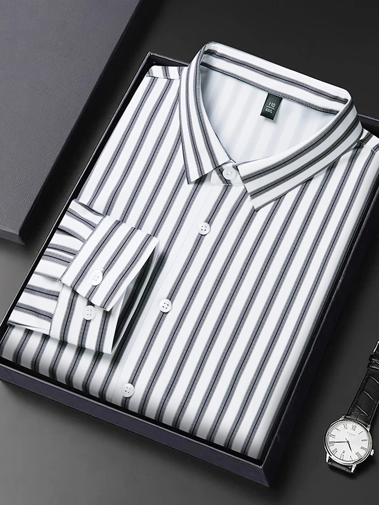 Jiskavi White Pinstripe Shirt Folded in Premium Gift Box
