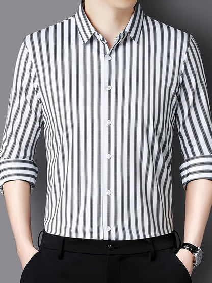 Jiskavi Crisp White Grey Stripe Slim Fit Shirt – Front View