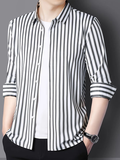 Jiskavi White Grey Stripe Shirt – Open Layer over White Tee