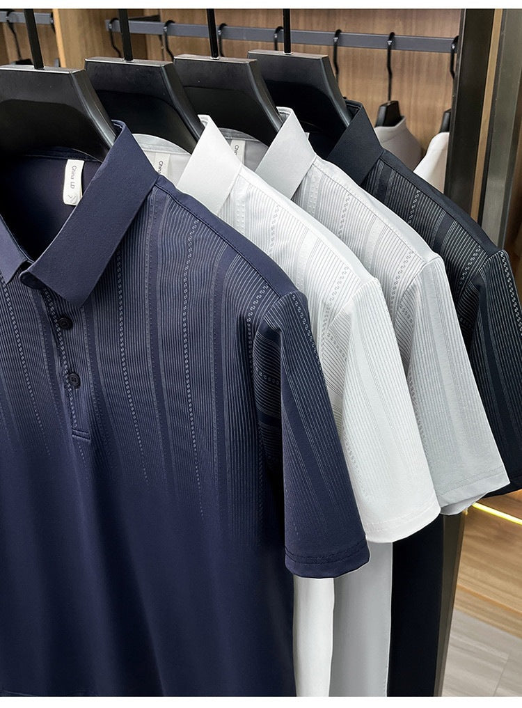 Jiskavi men's deep navy vertical stripe polo T-shirt view 4