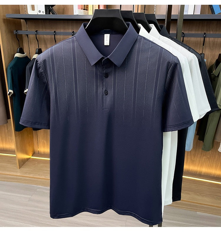 Jiskavi men's deep navy vertical stripe polo T-shirt view 5