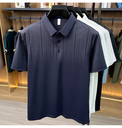 Jiskavi men's deep navy vertical stripe polo T-shirt view 5