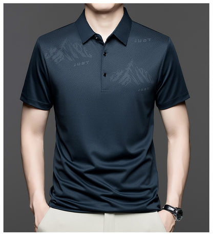 Jiskavi men's deep teal tonal graphic polo T-shirt alternate view