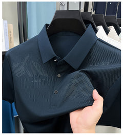 Jiskavi men's deep teal tonal graphic polo T-shirt detail view