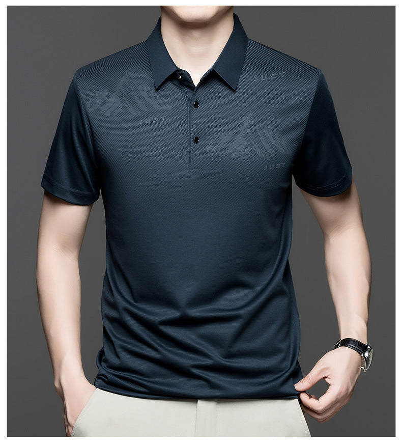 Jiskavi men's deep teal tonal graphic polo T-shirt styled view