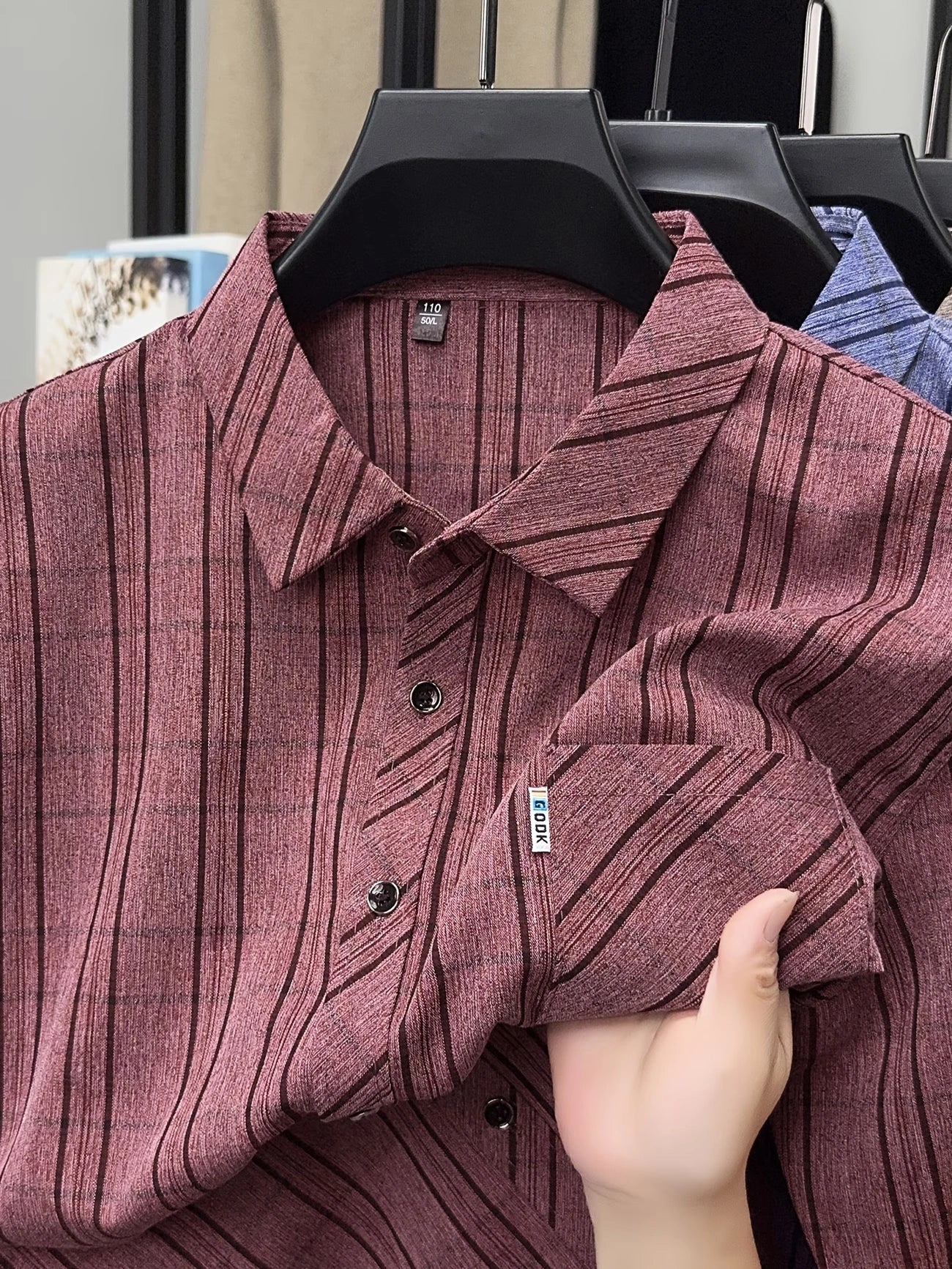 Jiskavi Deep Wine Burgundy Melange Stripe Shirt – Collar Detail