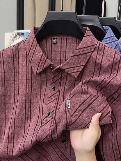 Jiskavi Deep Wine Burgundy Melange Stripe Shirt – Collar Detail