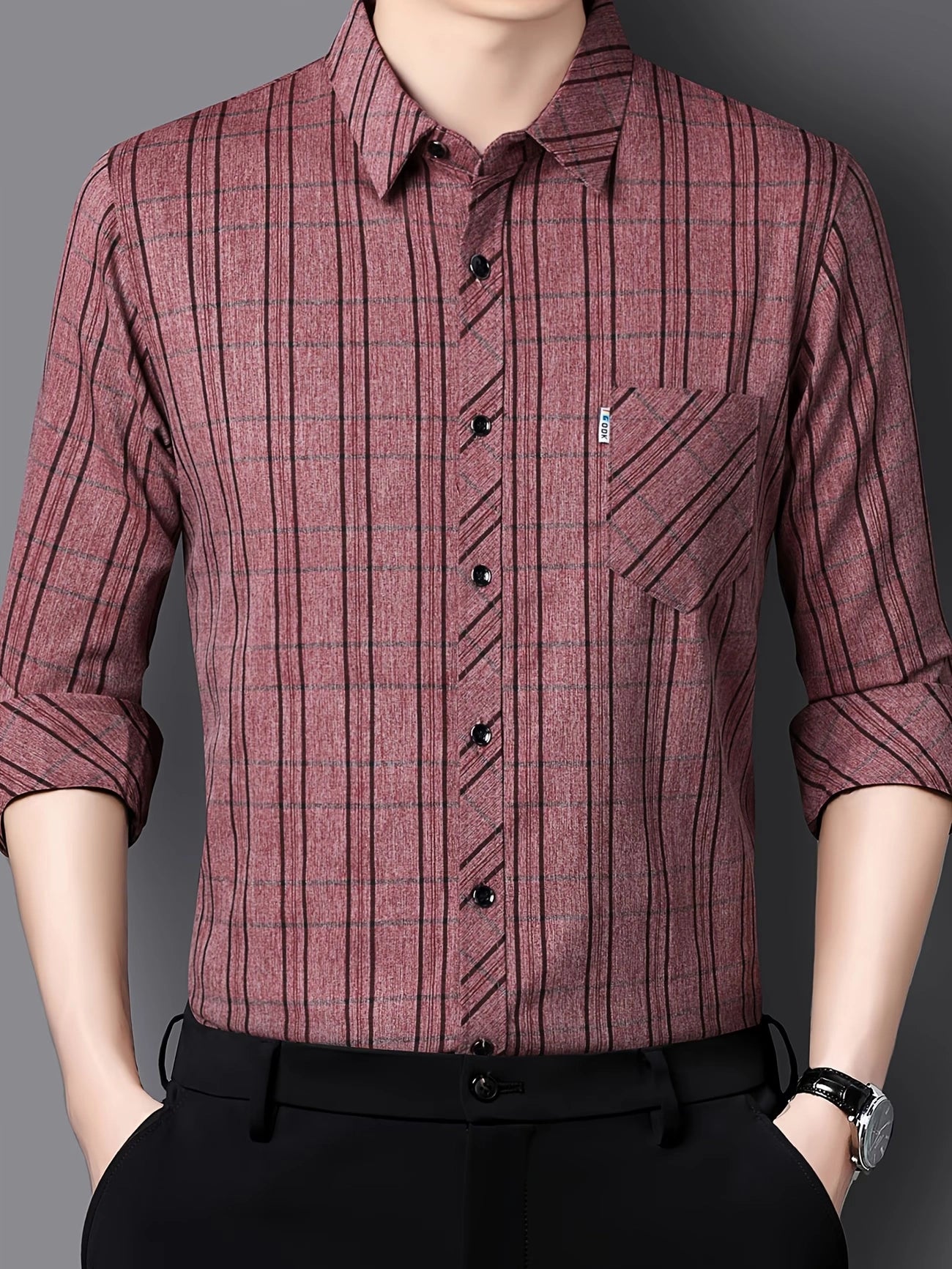 Jiskavi Deep Wine Melange Stripe Shirt on Model – Front View