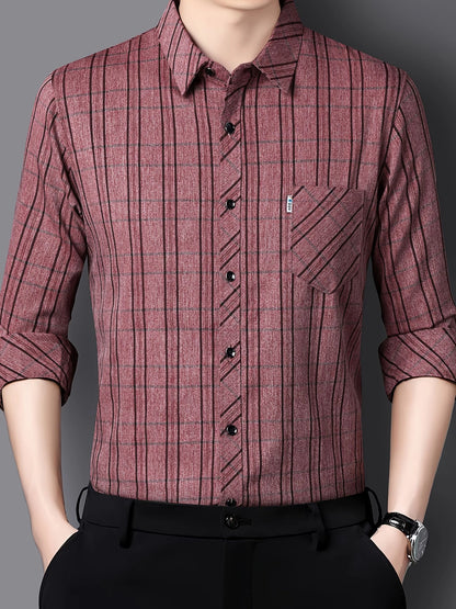 Jiskavi Deep Wine Melange Stripe Shirt on Model – Front View