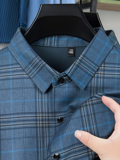 Jiskavi Denim Blue Plaid Shirt – Collar & Check Pattern Closeup