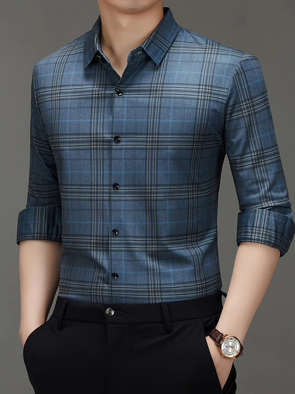 Jiskavi Denim Blue Large Check Slim Fit Shirt – Alternative Front View