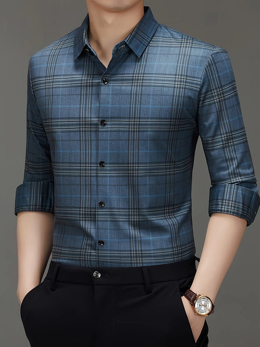 Jiskavi Denim Blue Large Check Slim Fit Shirt – Alternative Front View