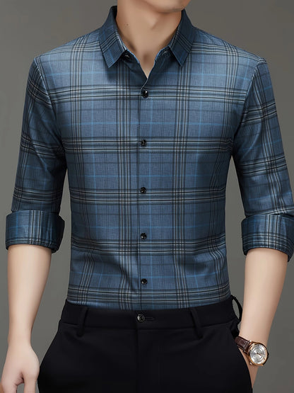 Jiskavi Denim Blue Plaid Shirt on Model – Full Body View