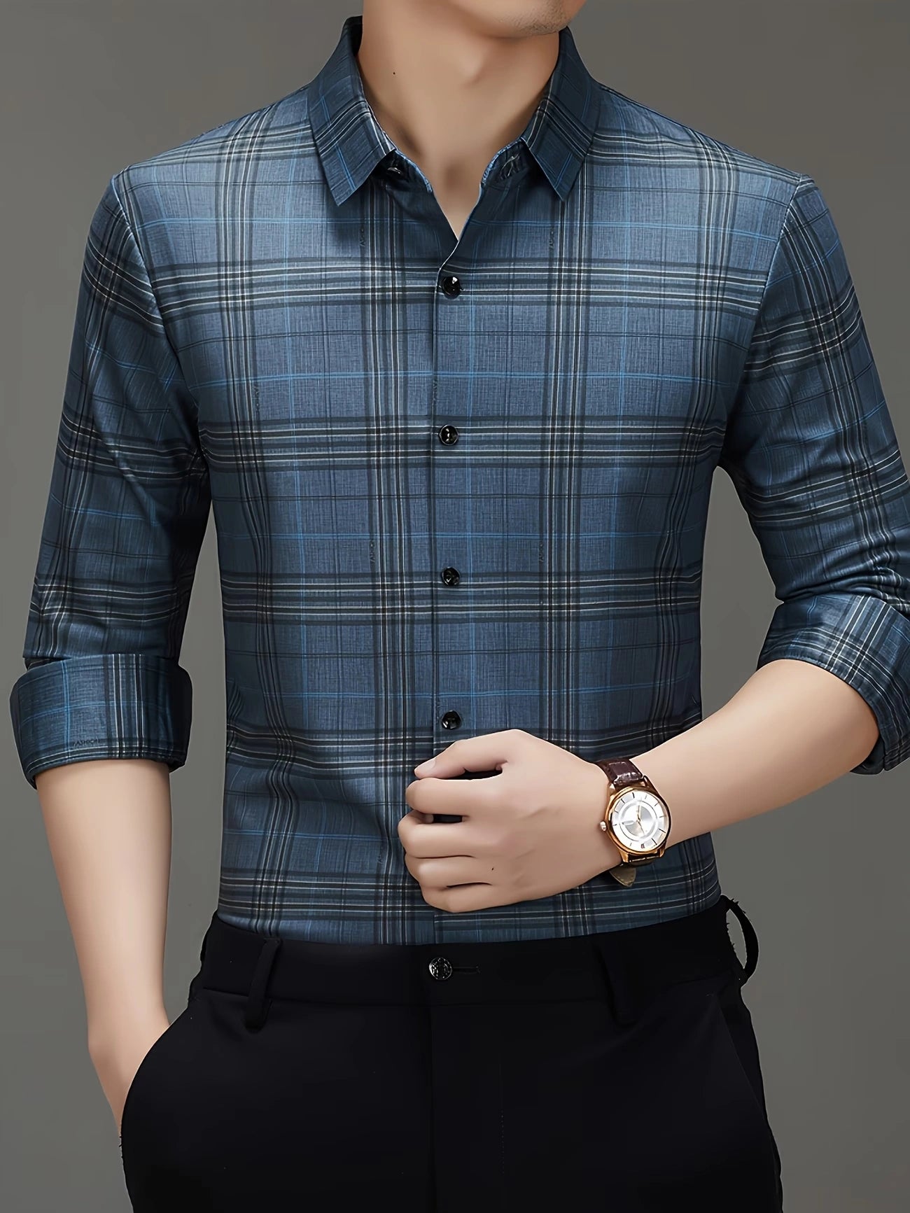 Jiskavi Denim Blue Plaid Check Shirt – Rolled Sleeve Style