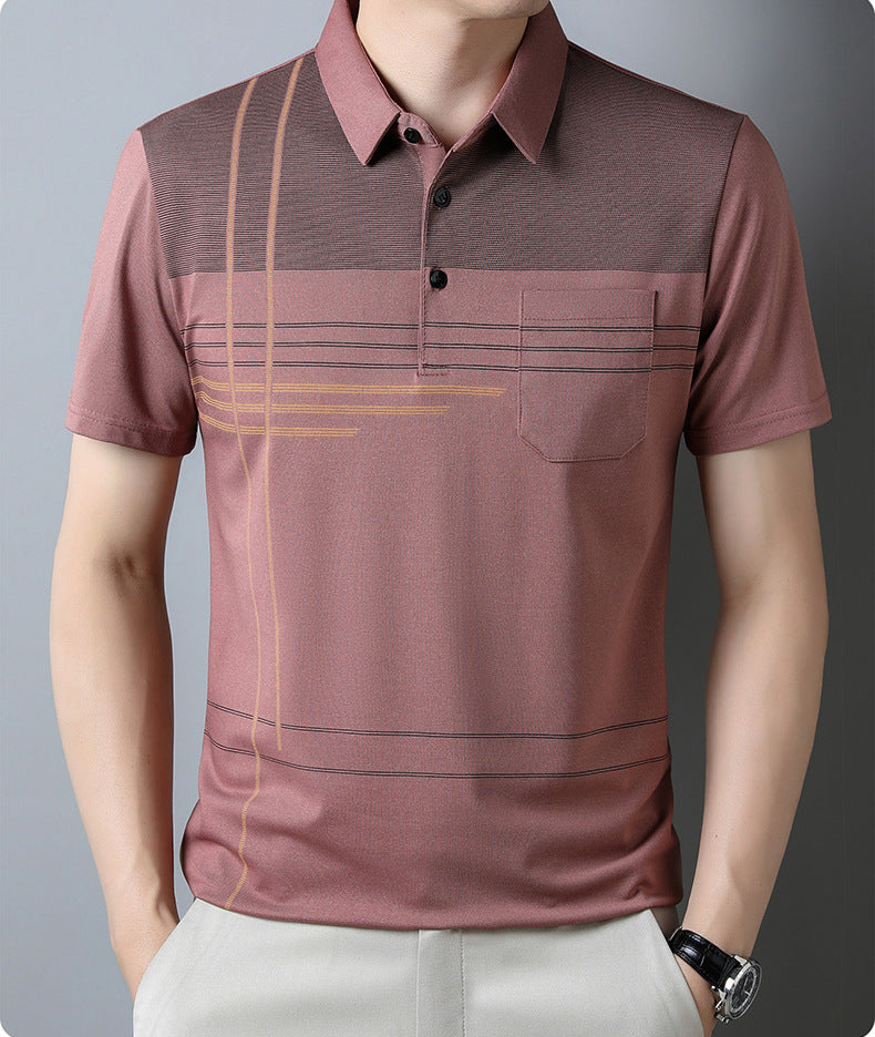 Dusty Rose Linear Stripe Imported Cotton Polo T-Shirt