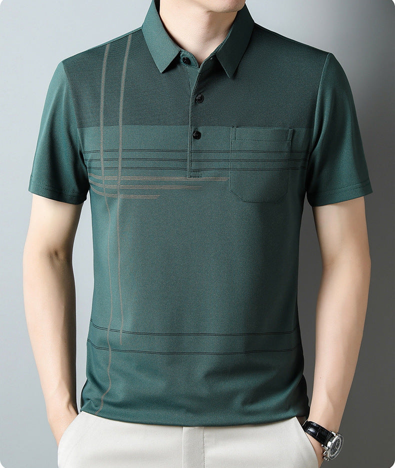 Jiskavi men's forest green linear stripe polo T-shirt front view