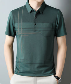 Jiskavi men's forest green linear stripe polo T-shirt front view
