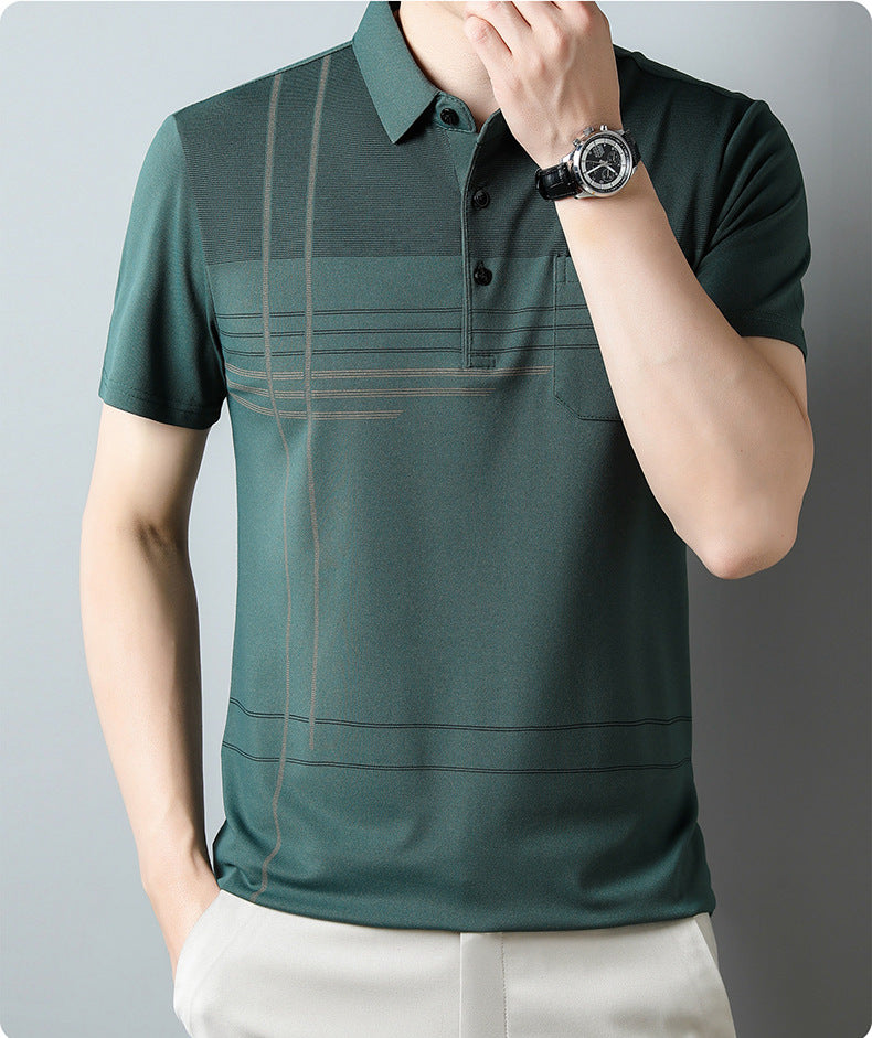 Jiskavi men's forest green linear stripe polo T-shirt view 2