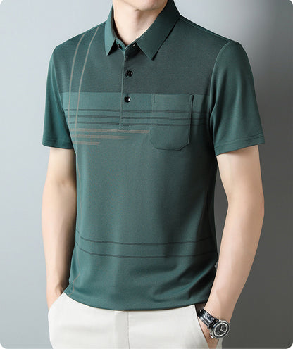 Jiskavi men's forest green linear stripe polo T-shirt view 3