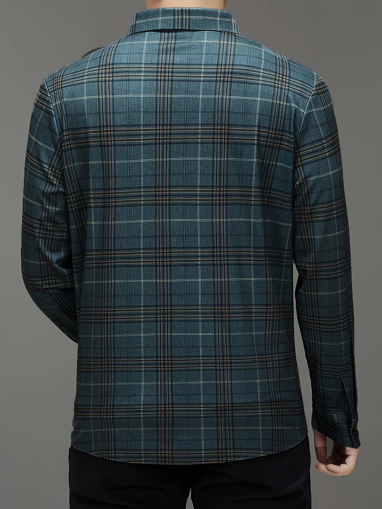 Jiskavi Forest Teal Large Plaid Check Slim Fit Shirt – Back View