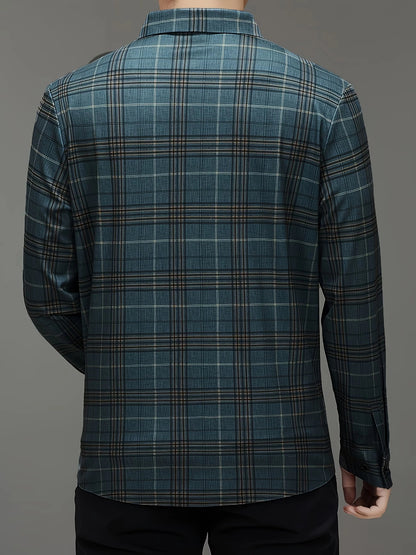Jiskavi Forest Teal Large Plaid Check Slim Fit Shirt – Back View