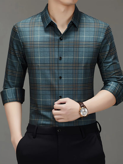 Jiskavi Forest Teal Plaid Shirt – Rolled Sleeve Smart Casual Style