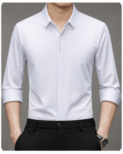 Front view of Jiskavi men's ice grey solid full sleeve stretch formal shirt