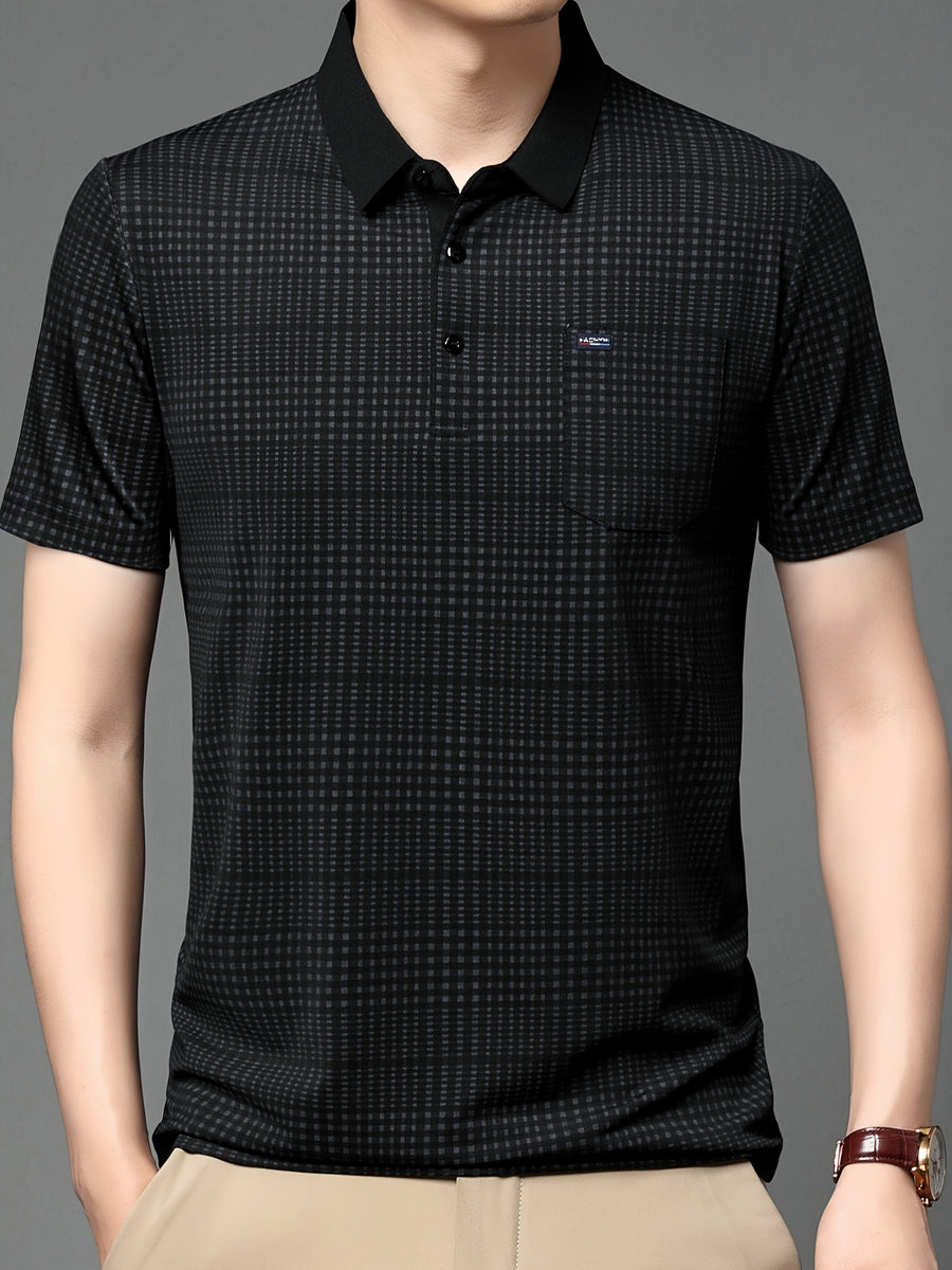 Jet Black Micro Check Imported Cotton Polo T-Shirt