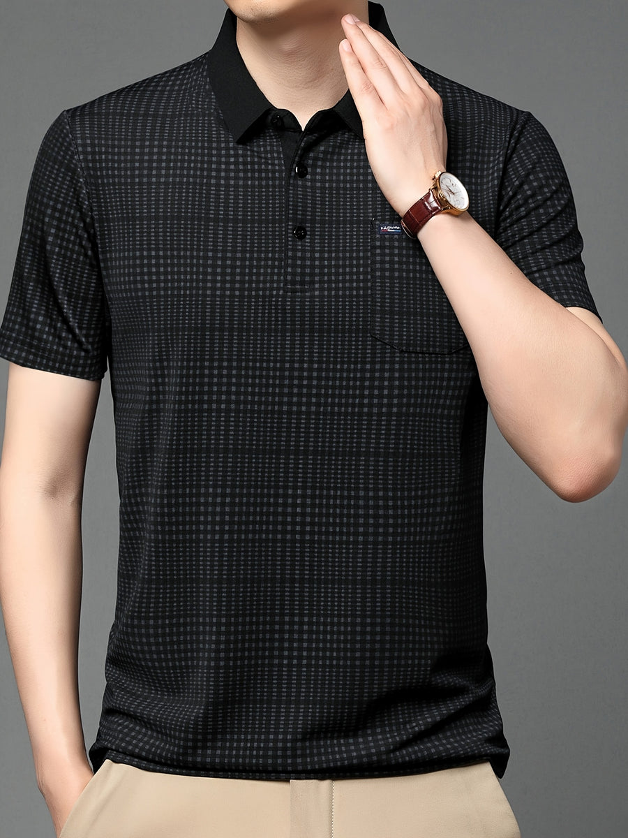 Jet Black Micro Check Imported Cotton Polo T-Shirt