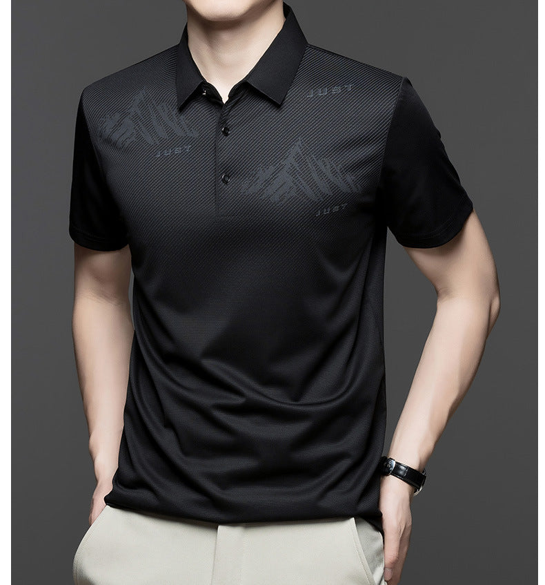 Jiskavi men's jet black tonal graphic polo T-shirt front view