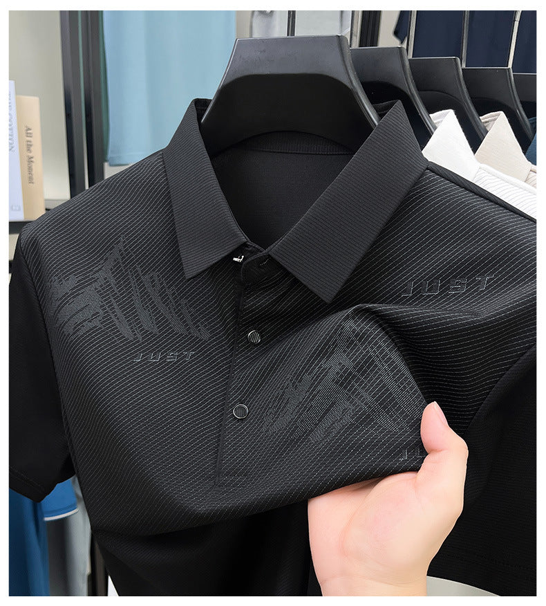 Jiskavi men's jet black tonal graphic polo T-shirt alternate view