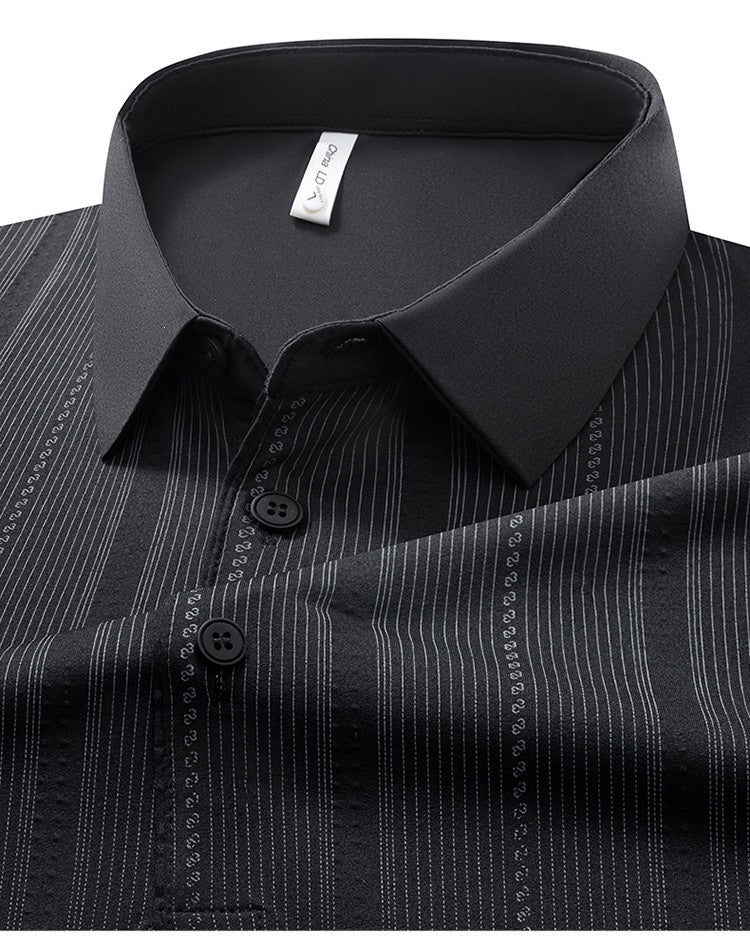 Jiskavi men's jet black vertical stripe polo T-shirt view 3