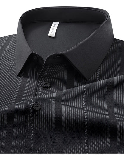 Jiskavi men's jet black vertical stripe polo T-shirt view 3
