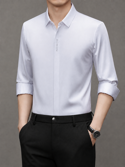 Jiskavi men's ice grey stretch office shirt styled with black formal trousers