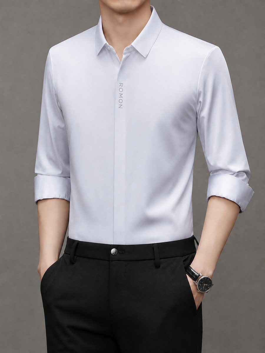 Jiskavi men's ice grey stretch office shirt styled with black formal trousers
