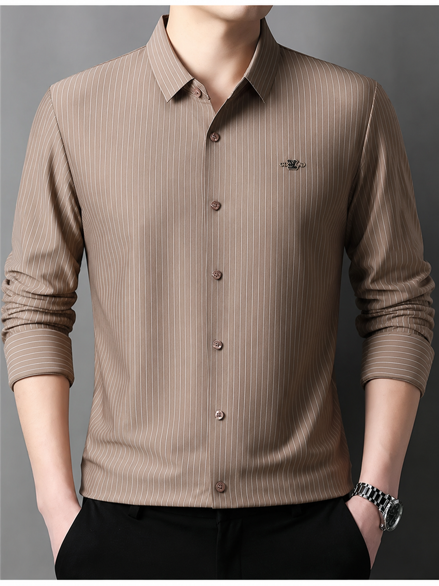 Mocha Brown Pinstripe Slim Fit Full Sleeve Stretch Shirt