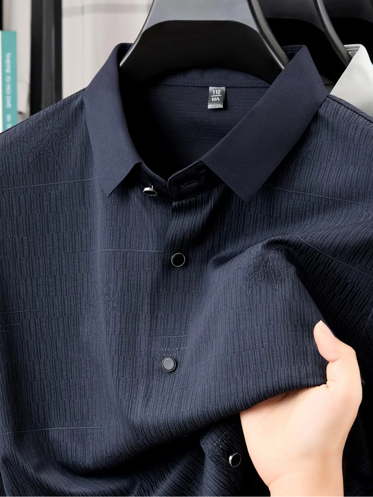 Jiskavi Midnight Navy Jacquard Shirt – Collar & Emboss Detail