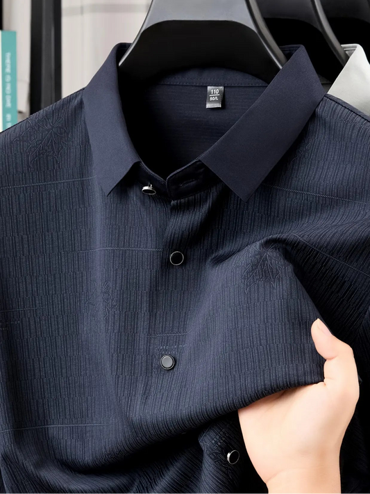 Jiskavi Midnight Navy Jacquard Shirt – Collar & Emboss Detail