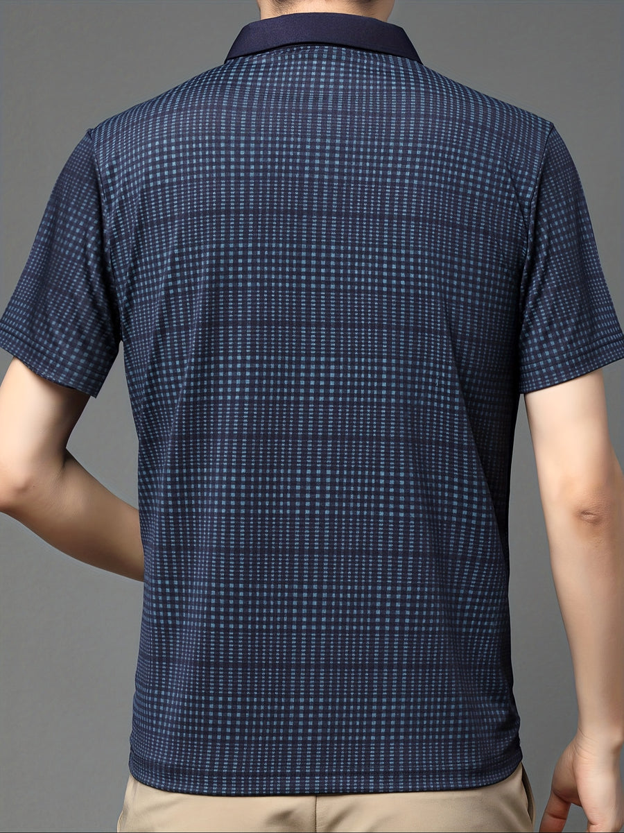 Midnight Navy Micro Check Imported Cotton Polo T-Shirt