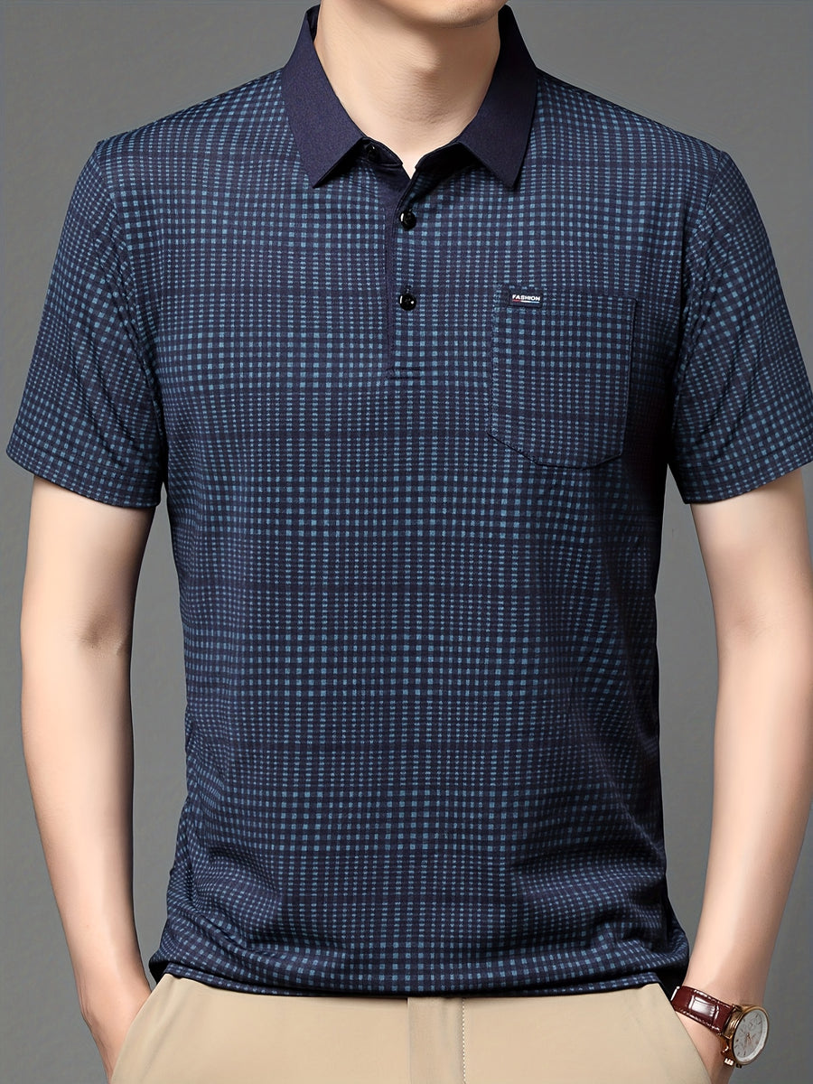 Midnight Navy Micro Check Imported Cotton Polo T-Shirt