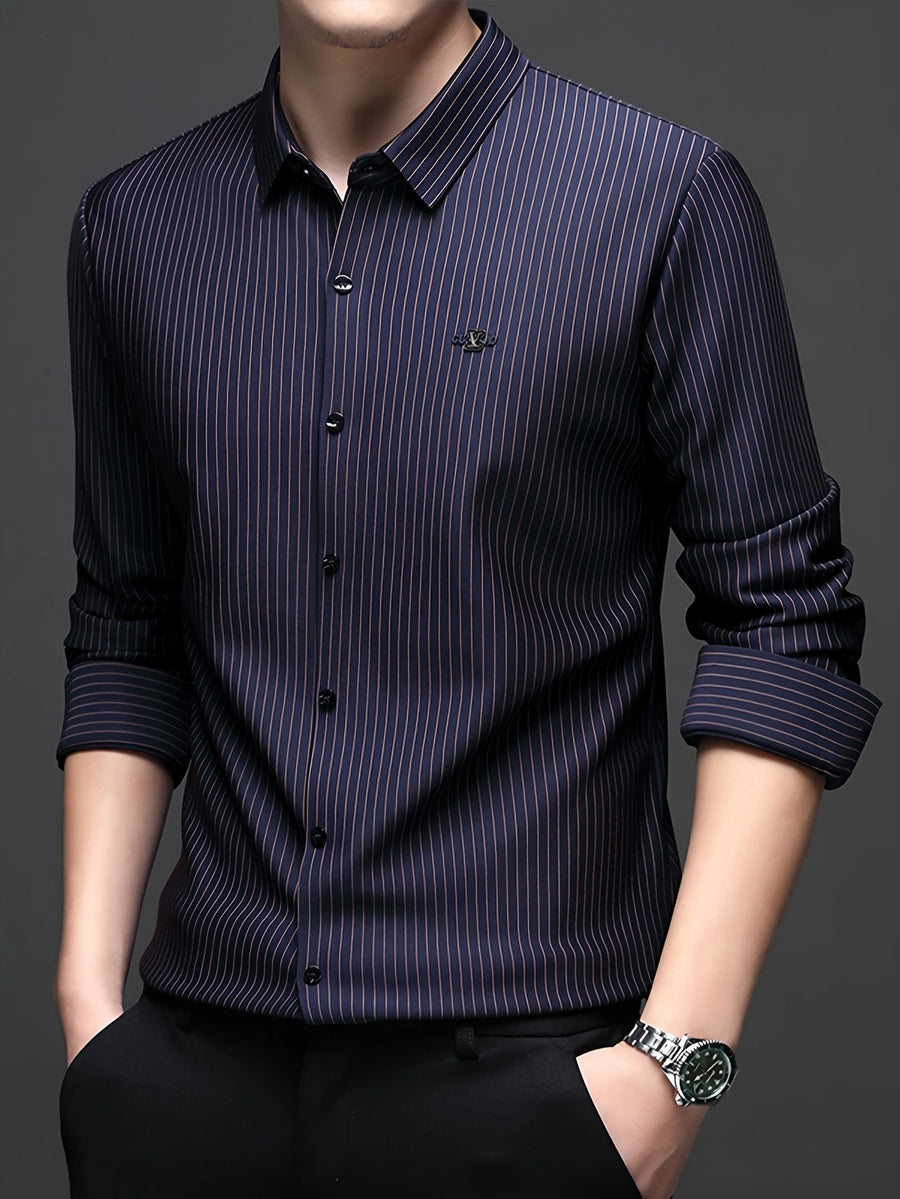 Midnight Navy Pinstripe Slim Fit Full Sleeve Stretch Shirt