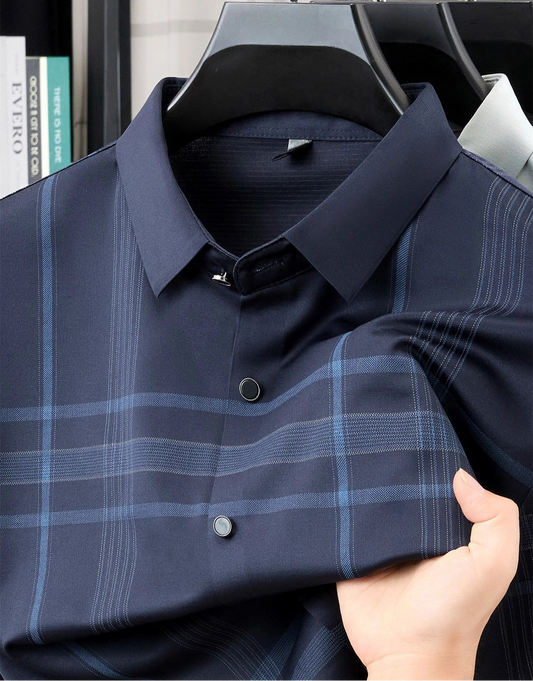 Jiskavi Midnight Navy Blue Plaid Shirt – Collar & Check Pattern Detail