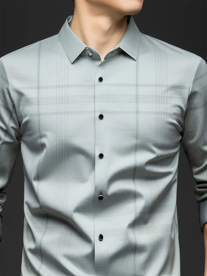 Jiskavi Mint Sage Stretch Cotton Check Shirt – Chest Closeup