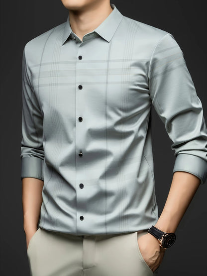 Jiskavi Mint Sage Relaxed Fit Check Shirt – Full Body Model View