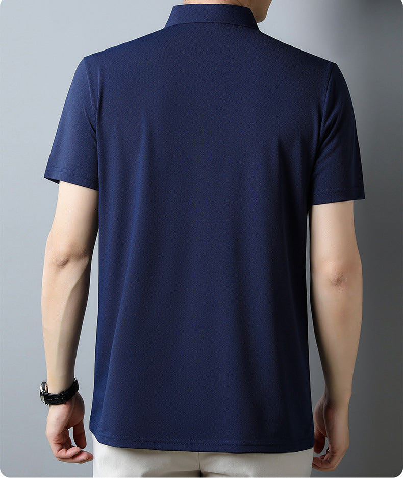 Jiskavi men's navy blue linear stripe polo T-shirt front view