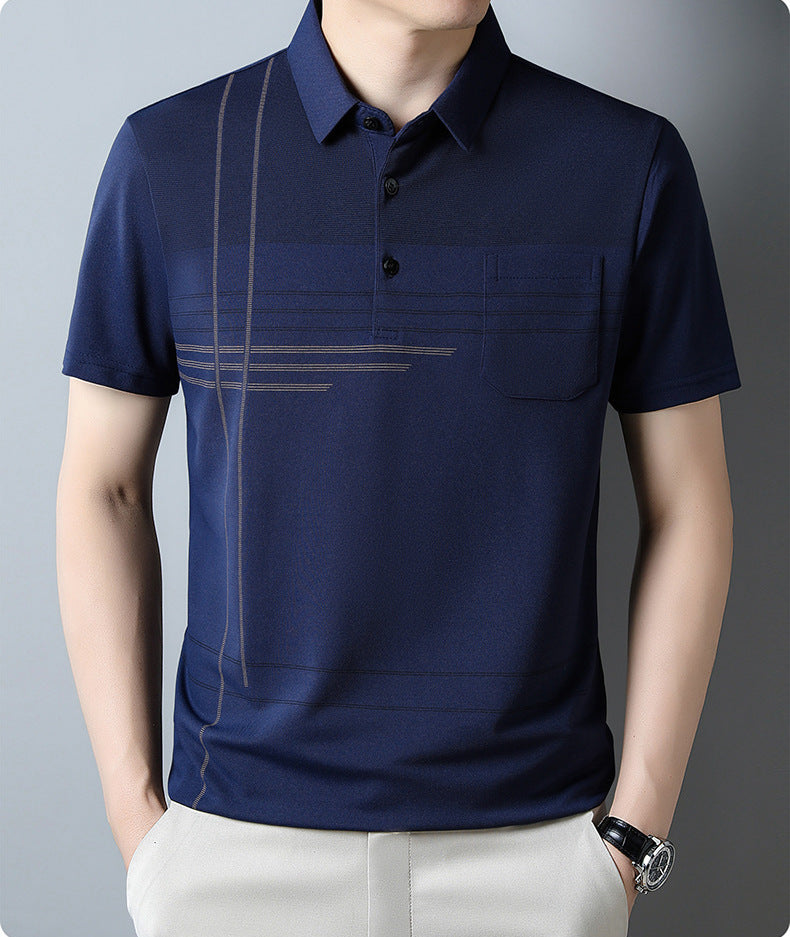 Jiskavi men's navy blue linear stripe polo T-shirt view 3