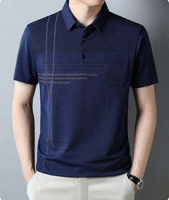 Jiskavi men's navy blue linear stripe polo T-shirt view 3