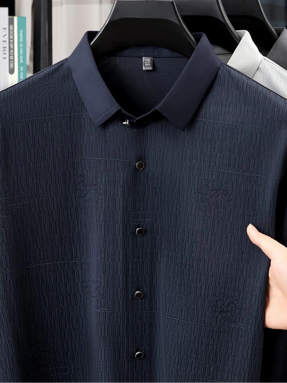 Jiskavi Navy Blue Jacquard Shirt – Panel Seaming & Button Detail
