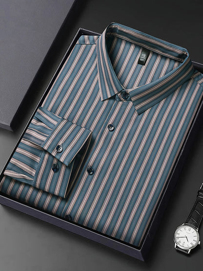 Jiskavi Ocean Teal Stripe Shirt Folded in Gift Box
