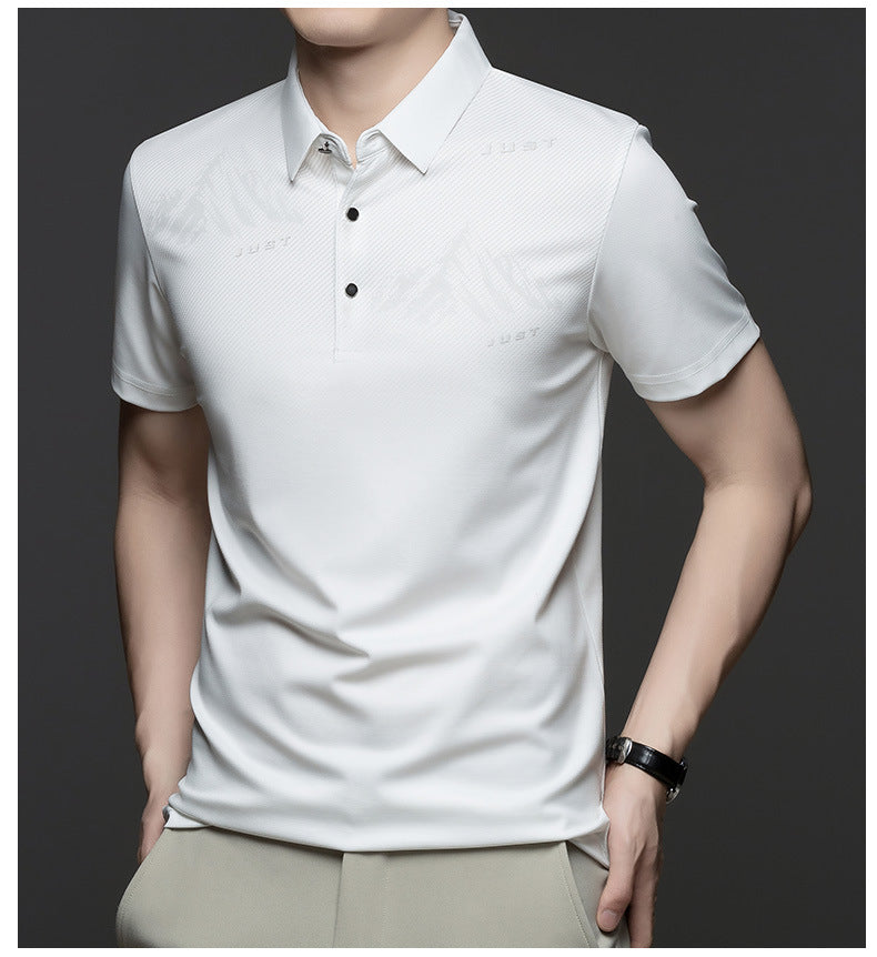 Jiskavi men's pearl white tonal graphic polo T-shirt front view